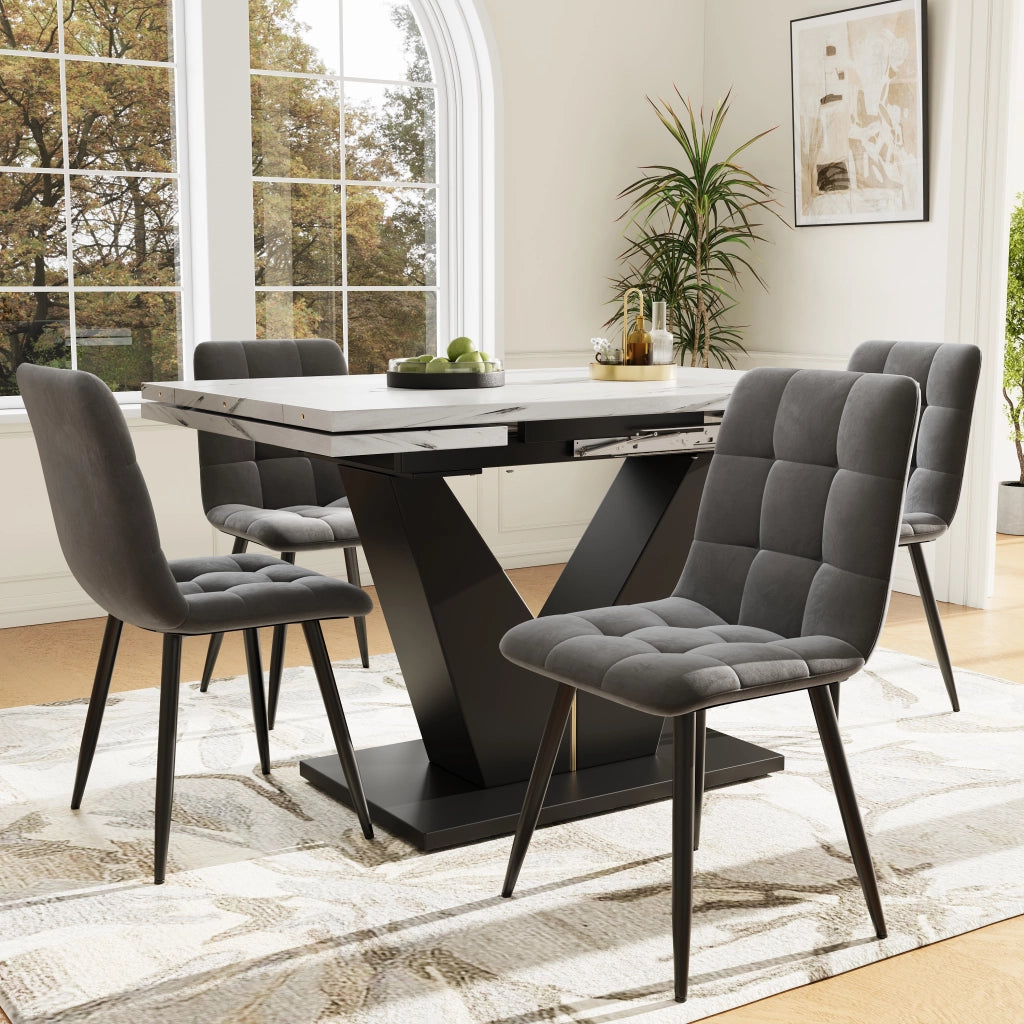 Tavolo da pranzo allungabile per 4 persone con 4 sedie in velluto per cucina e sala da pranzo, multicolore