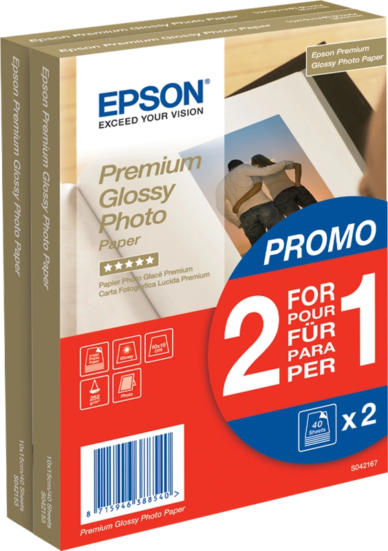 Epson Premium Glossy Photo Paper - 10x15cm - 2x 40 Fogli