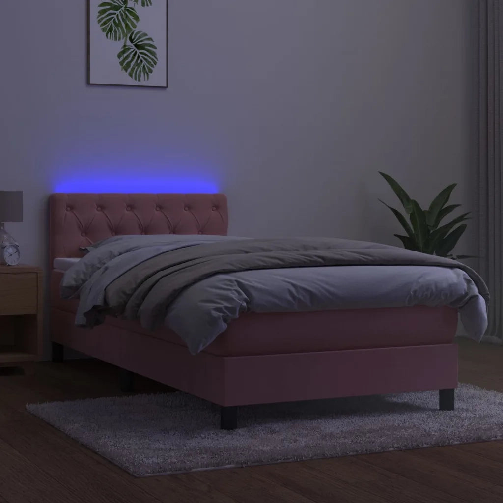 Letto a Molle con Materasso e LED Rosa 80x200 cm in Velluto cod mxl 66443