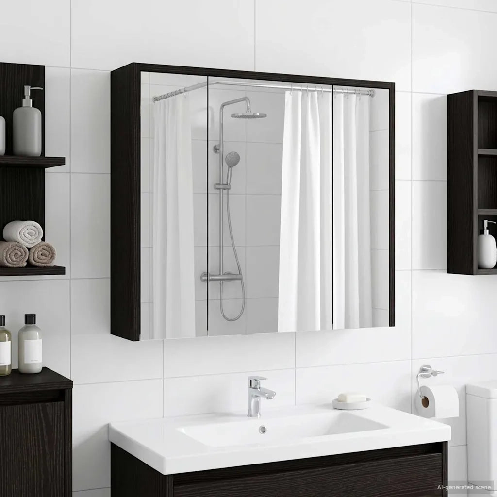 Mobiletto per specchio da bagno Rovere Nero 63,5 x 16 x 62,5 cm 889152
