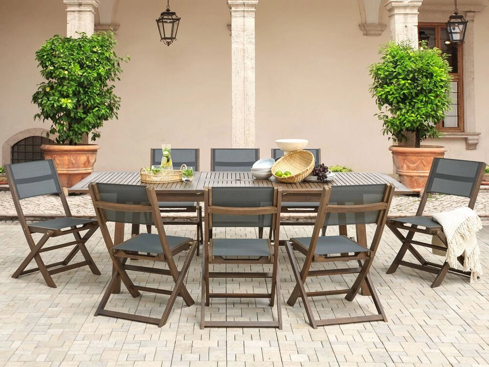 Set da pranzo da giardino Tavolo in marrone scuro di acacia 8 sedie 9 pezzi