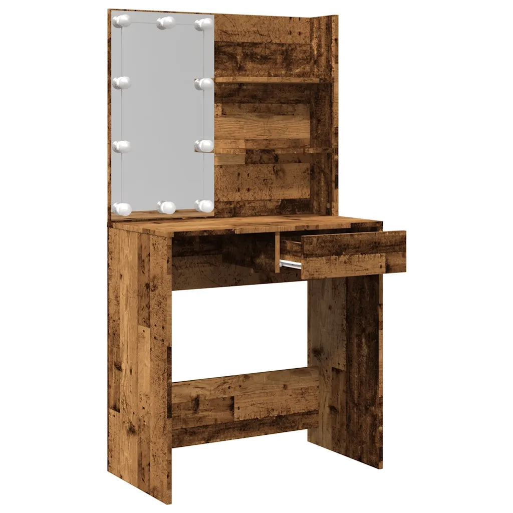 Toeletta | Tavolo da Trucco con LED Legno Antico 74,5x40x141 cm