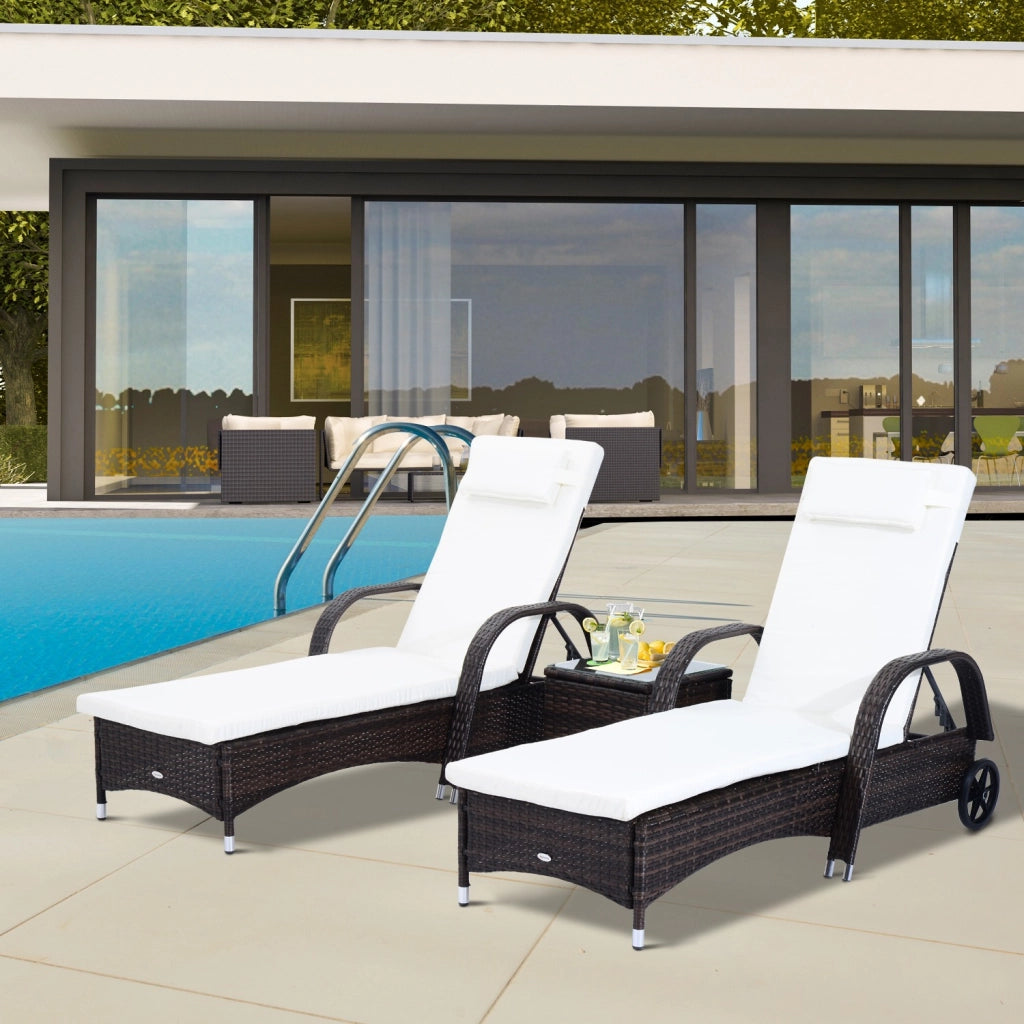 Easycomfort Set da Giardino con 2 Sedie a Sdraio con Schienale Reclinabile e Tavolino Basso in Rattan PE, Marrone