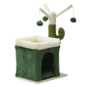 Fudajo Albero tiragraffi a forma di cactus 70cm con sisal di 4 mm Con casetta per gatti e 3 palline