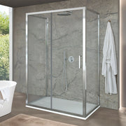 Box doccia 3 lati 90x120x90 doppia porta scorrevole + fissa in vetro trasparente Ted