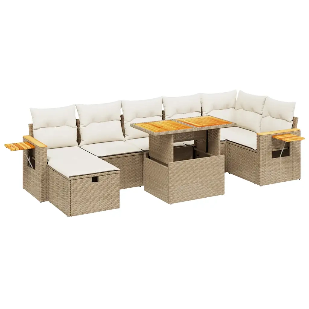 Set Divano da Giardino 8 pz con Cuscini Beige in Polyrattan 3276152