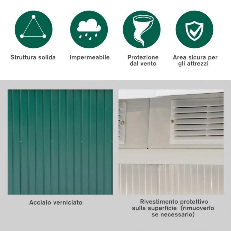 Casetta Porta Atrezzi da Giardino in Metallo Ezooza 277 x 130 x 173 cm in Lamiera di colore Verde
