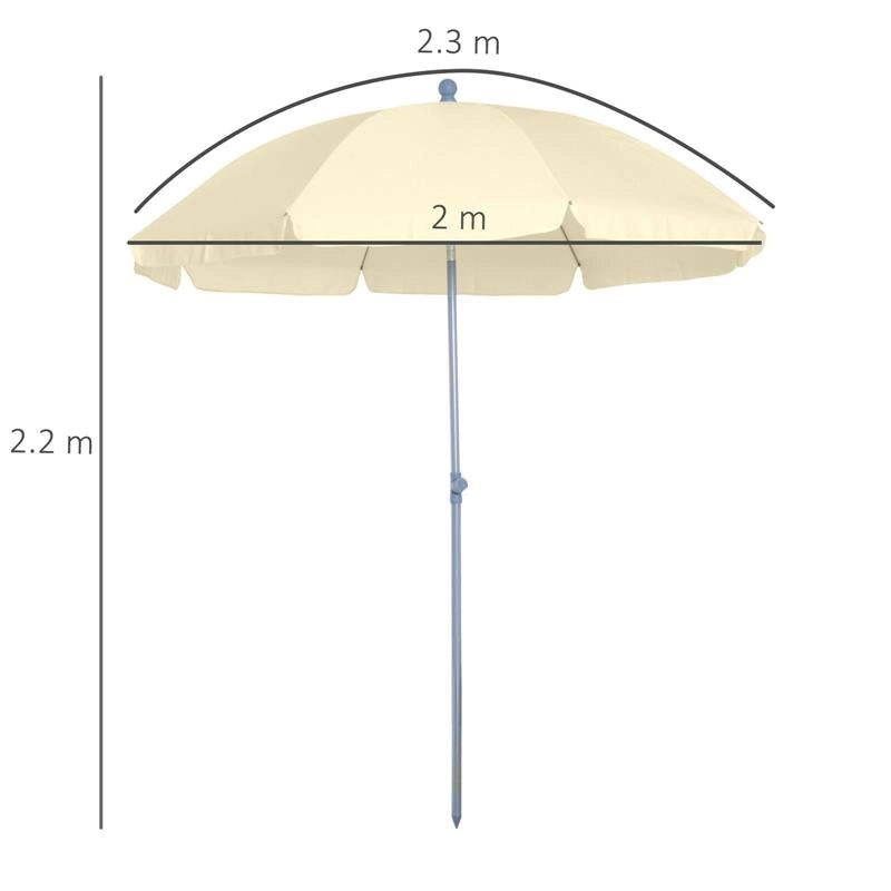 OMBRELLONE PORTATILE 220 CM CON TETTUCCIO INCLINABILE IN POLIESTERE BIANCO CREMA