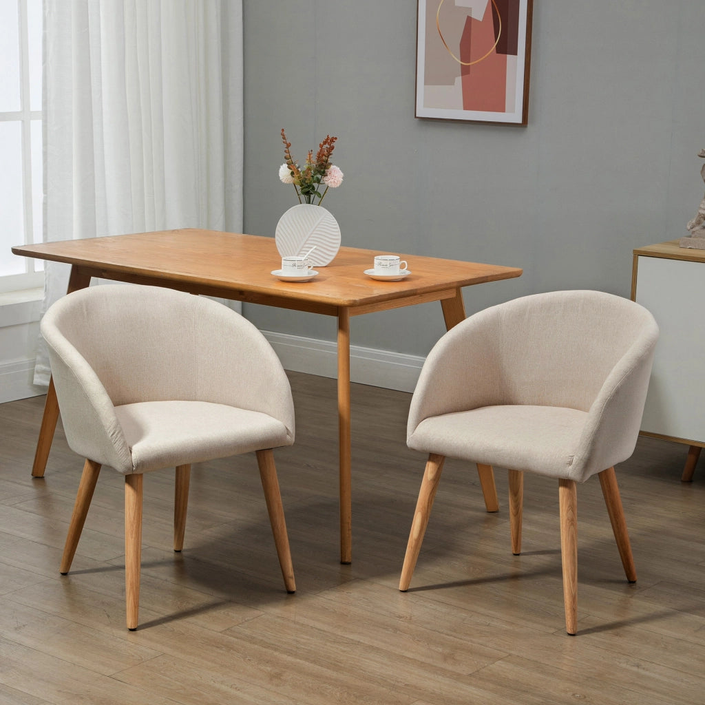 Set 2 Sedie Imbottite ¨C Zephmum ¨C Design Scandinavo, Gambe in Legno, Colore Beige