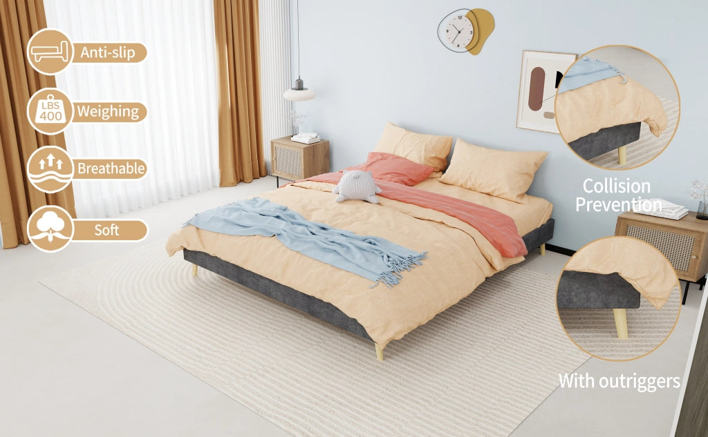 DESMIU Letto matrimoniale 160 × 200 cm senza materasso, in tessuto e metallo, grigio