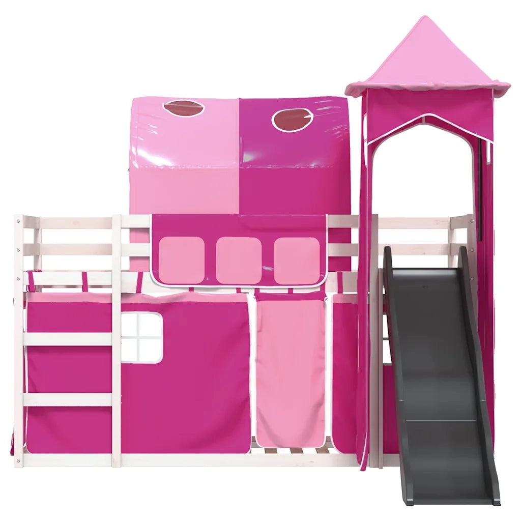 Letto a Castello con Scivolo e Tende Rosa 80x200 cm