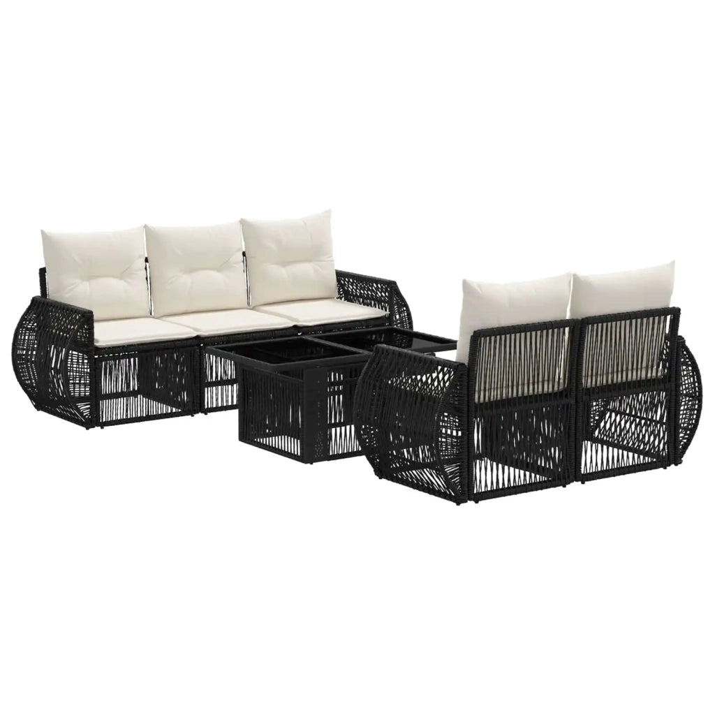 Set Divano da Giardino 6 pz Nero e Bianco Crema polyrattan 3436897