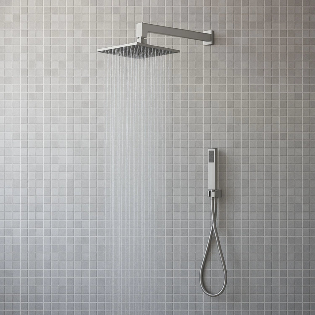 Set per doccia soffione quadro in acciaio inox 25x25 centimetri effetto spazzolato *** confezione 1