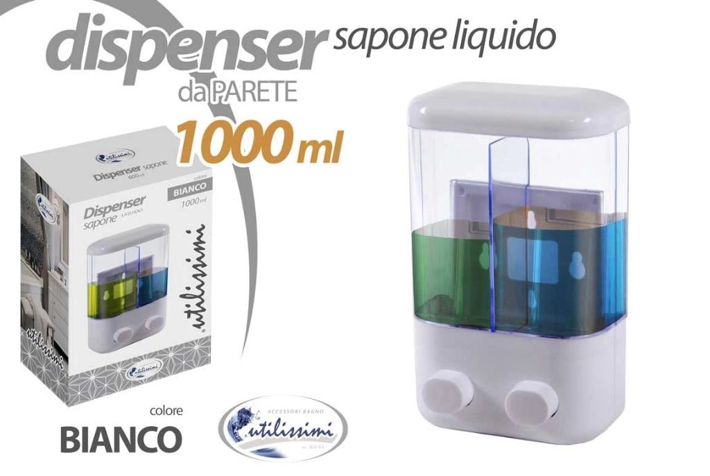 Dispenser sapone da parete doppio 1000 ml colore bianco