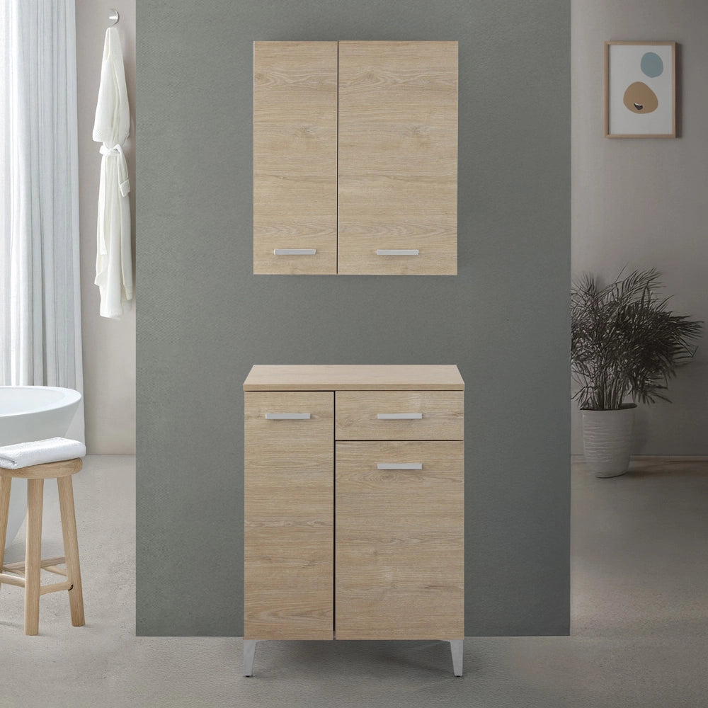 Pensile bagno sospeso 60 cm rovere dolomite con ante e ripiano interno Desya