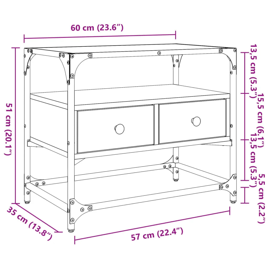 Mobile TV multimediale scaffale TV credenza mobile TV sala da pranzo soggiorno camera da letto con piano in vetro 60 x 35 x 51 cm legno ingegnerizzato nero 02_0027612