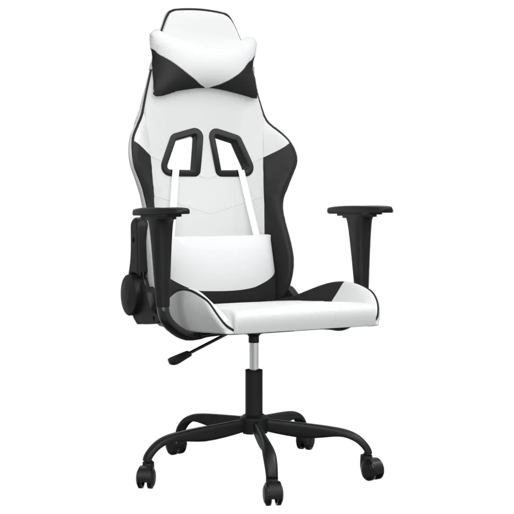 Sedia da Gaming | Sedia da e-sports Massaggiante Bianco e Nero in Similpelle