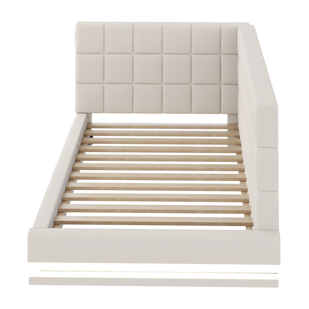 Letto divano multifunzione lino beige 90x200 cm