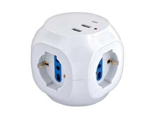 MULTIPRESA CUBO DA TAVOLO 3 BIPASSO/SCHUKO + 2 USB + 1 USB-C - 1 pezzi SYNTESY