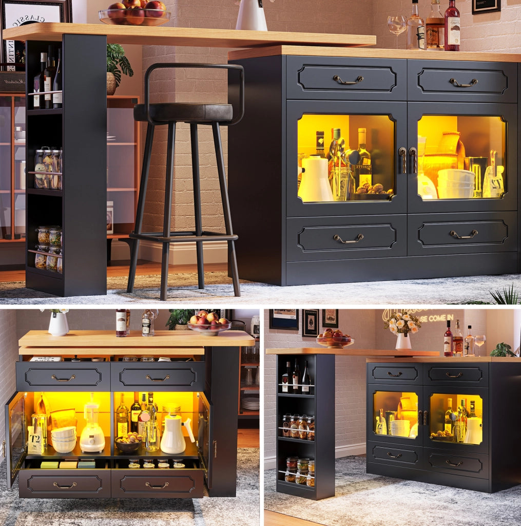 Tavolo bar estensibile girevole con LED e 4 cassetti