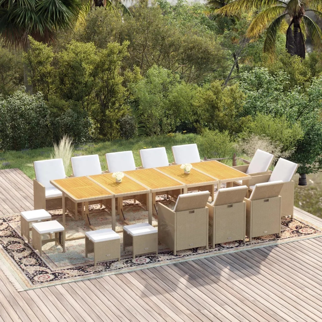 Set da Pranzo per Giardino 15pz con Cuscini in Polyrattan Beige cod mxl 36015
