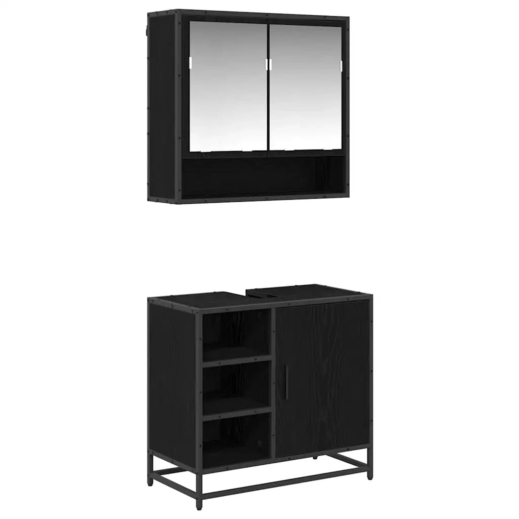 Set di mobili per il Bagno | Armadio da bagno 2 pz Rovere Nero Legno multistrato