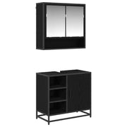 Set di mobili per il Bagno | Armadio da bagno 2 pz Rovere Nero Legno multistrato