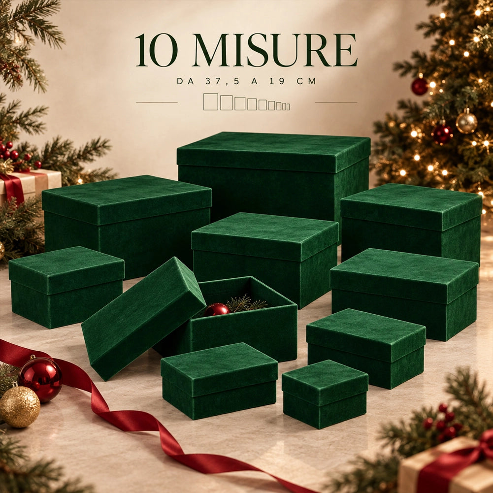 Set 10 Scatole di Natale Velluto Verde Scuro da 37.5-19cm Decorazione Natalizia