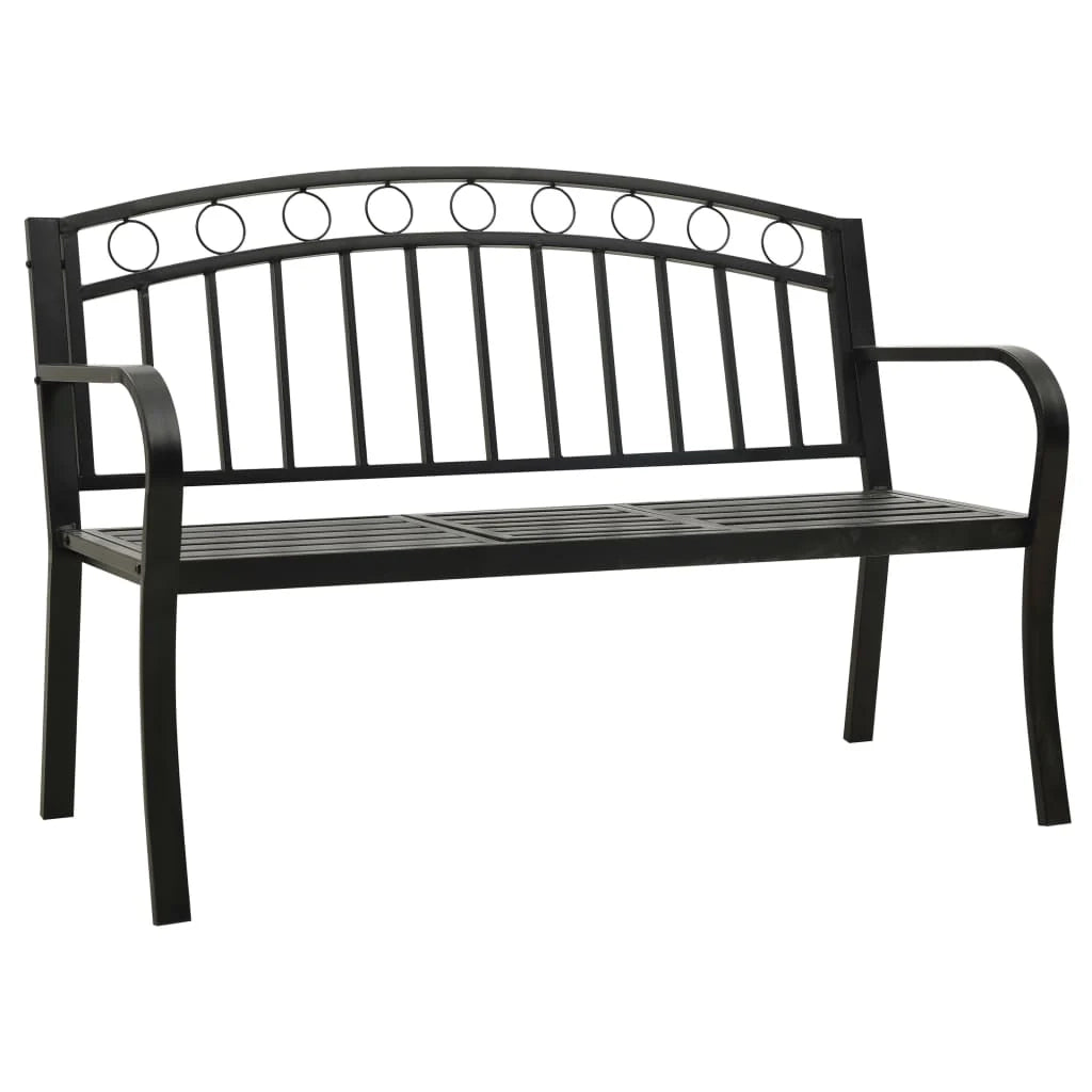 Panca da giardino mobili da esterno per patio terrazza con tavolo nero 120 cm acciaio 02_0011643