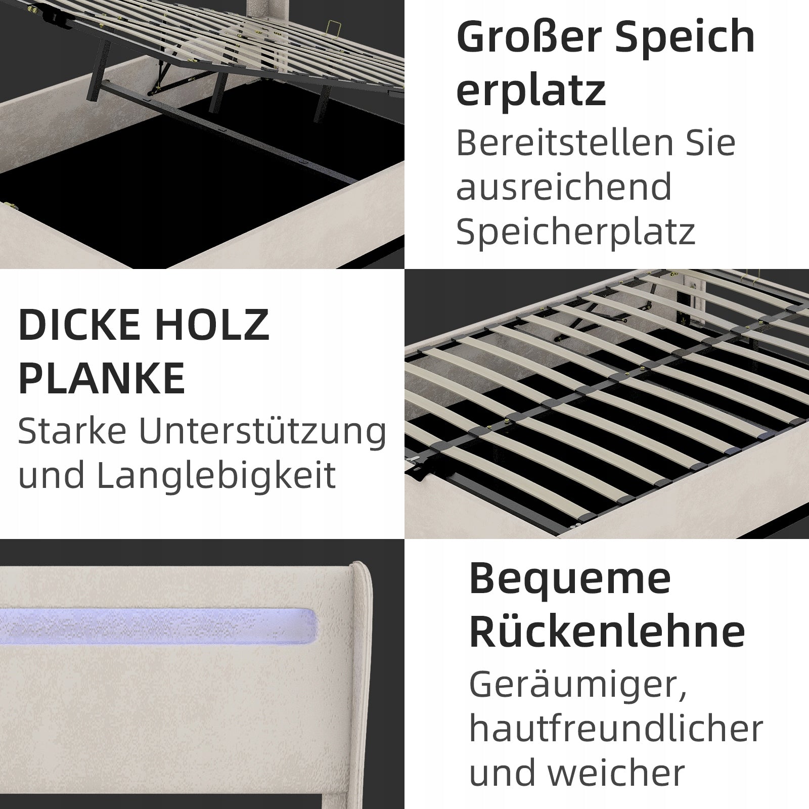 Letto imbottito con struttura sollevabile - Xylo - 140x200 - Beige