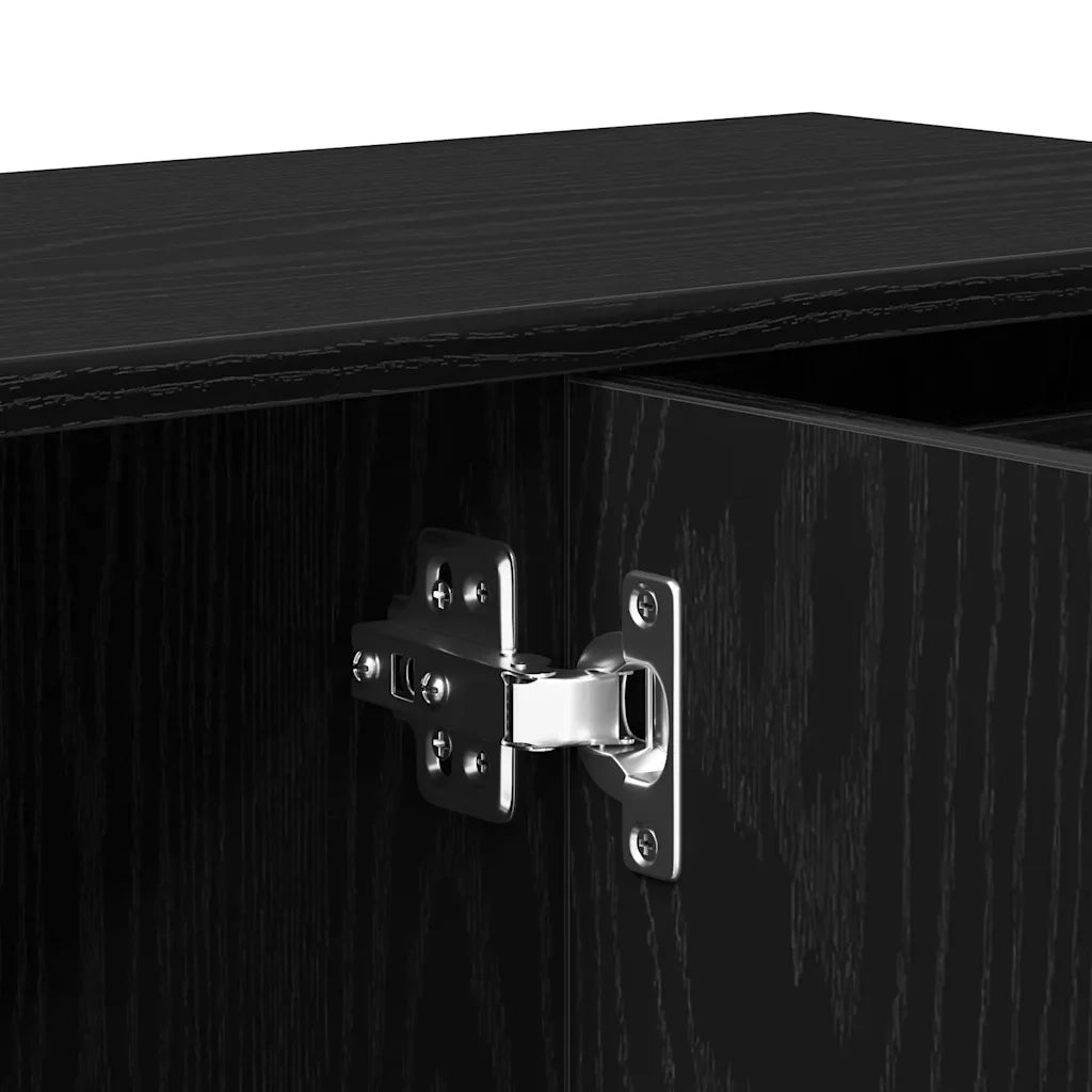 Credenza Rovere Nero 91x29,5x75 cm Legno Massello di Argilla 862003