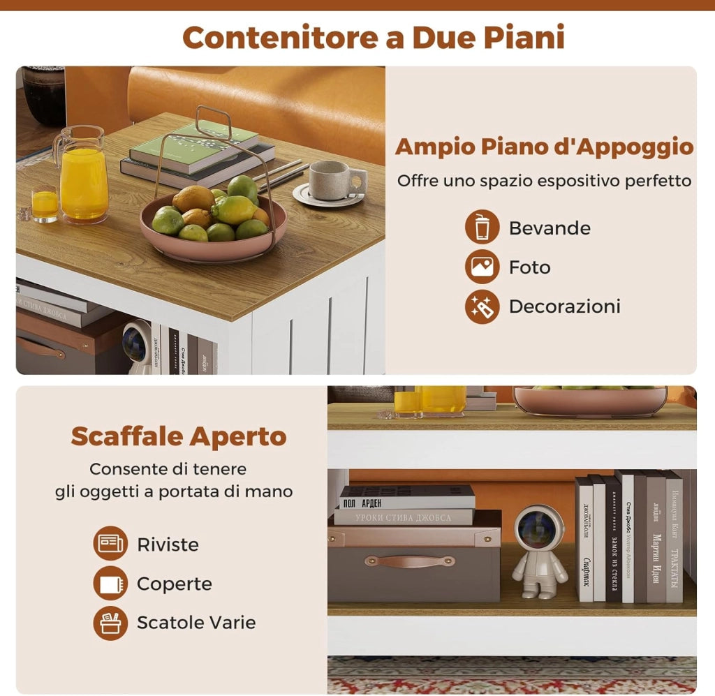 Tavolino da Salotto, Tavolino da Caffè in Legno con 2 Ripiani Aperti, Tavolo Moderno e Rettangolare per Soggiorno, Camera da Letto e Studio, Portata 160 kg, 80 x 80 x 45 cm