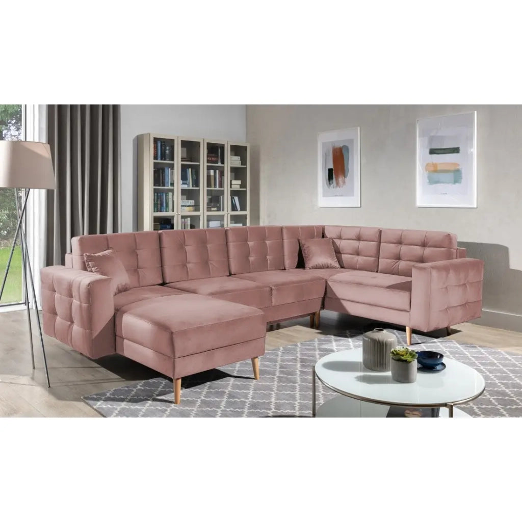 Divano angolare panoramico convertibile HASGARD U 326x202 cm marrone velluto