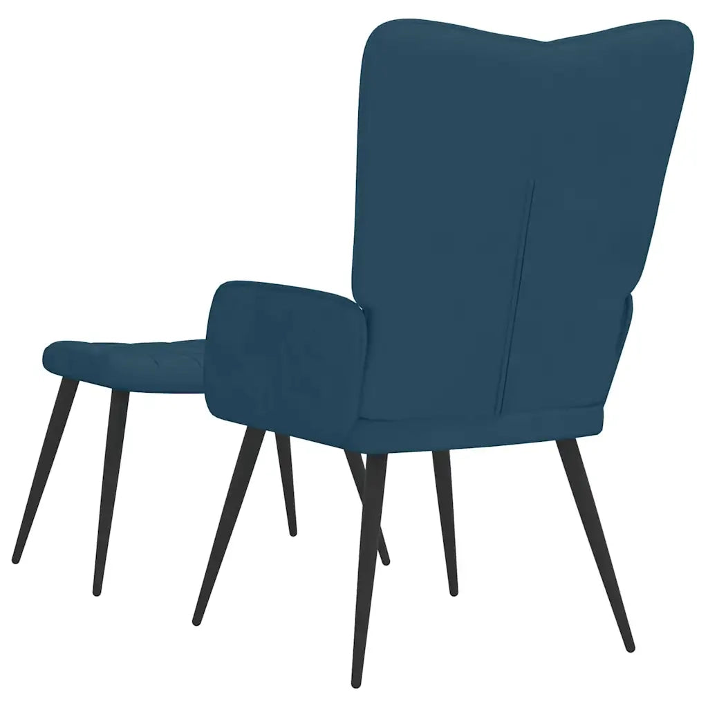 Divano Sedia-Poltrona Relax con Sgabello Blu in Velluto