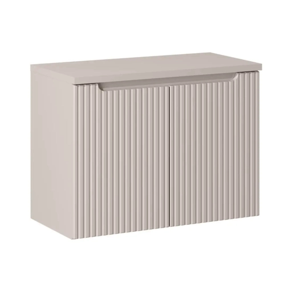 Set da bagno sospeso VANO cachemire opaco 80cm: mobile sotto lavabo con ante scanalate + piano per lavabo