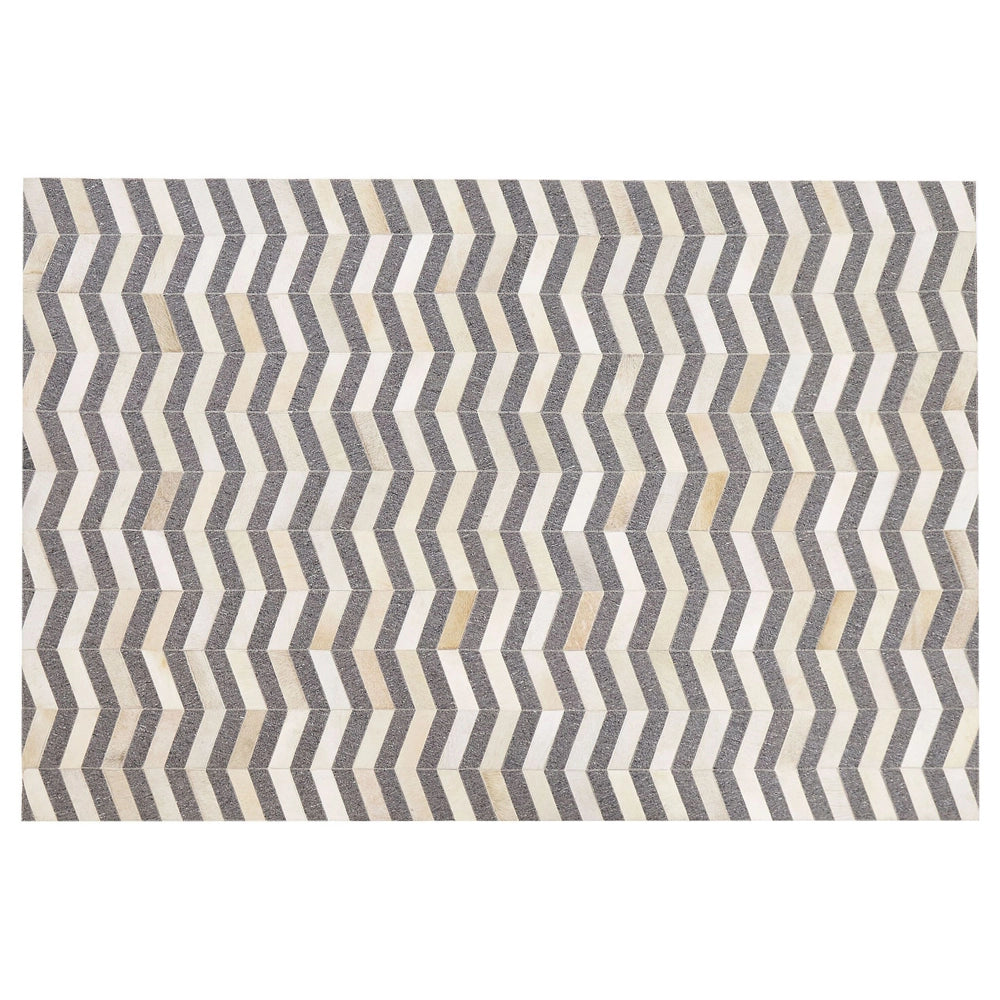 Tappeto tappetino Grigio e Beige Jacquard Pelle Bovina Motivo Geometrico Chevron Retro 160 x 230 cm