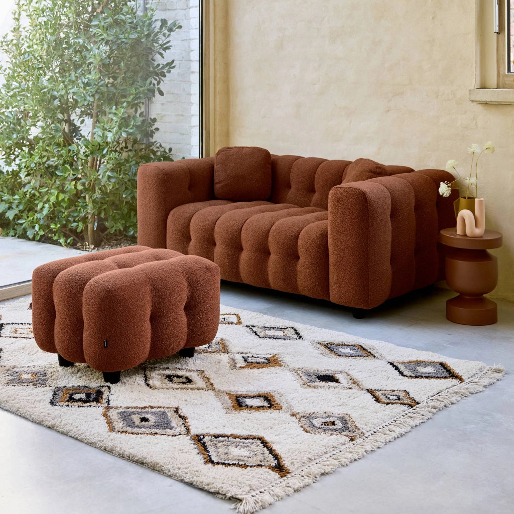 Poggiapiedi bouclé strutturata per divano a 2 posti, terracotta
