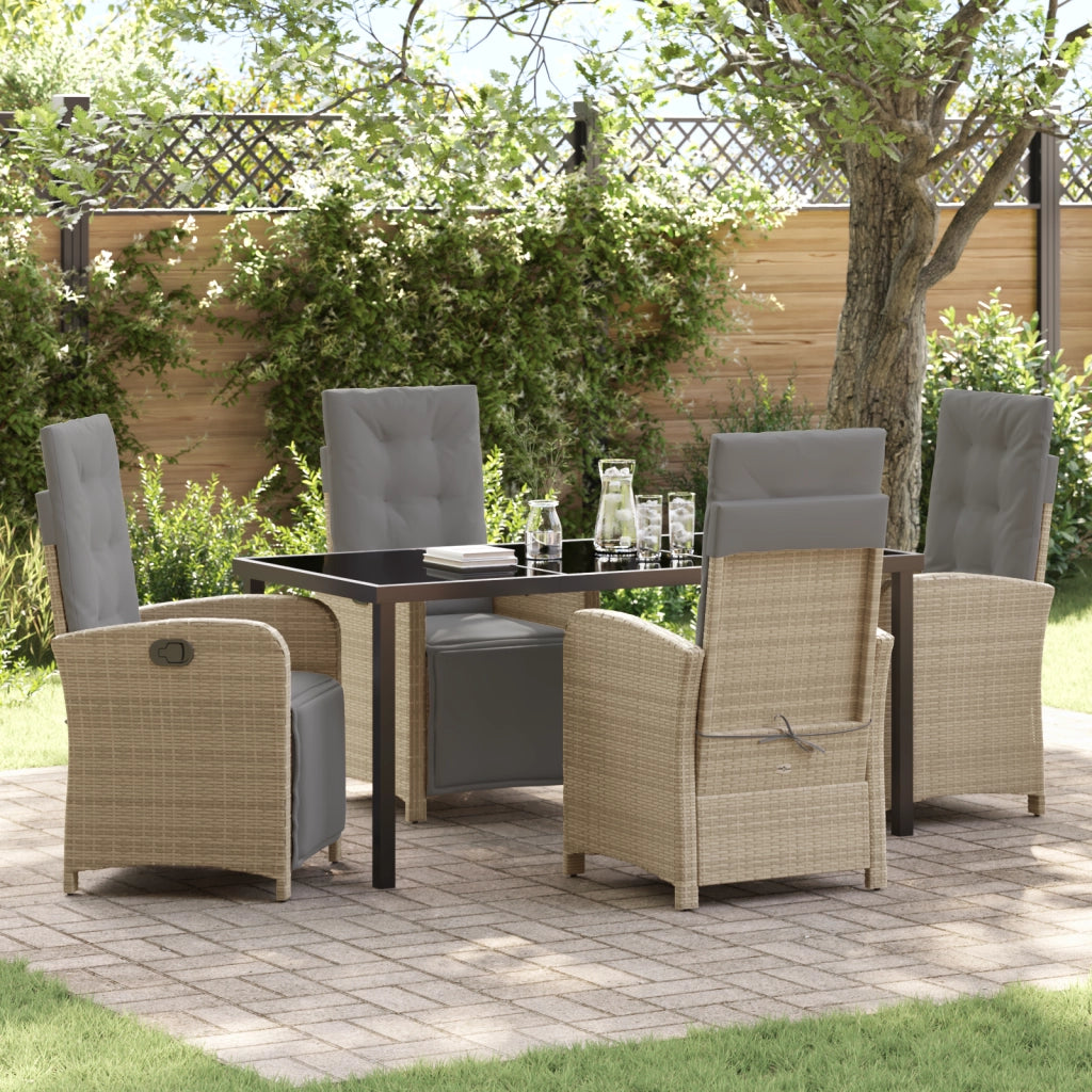 Set da Pranzo da Giardino  5 Pezzi con Cuscini Beige in Polyrattan