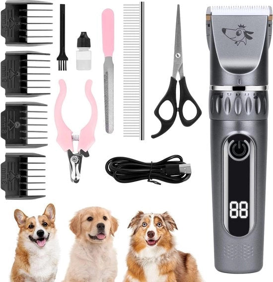 Scheerappareto elettrico per animali domestici - set con rivestimento argentato.