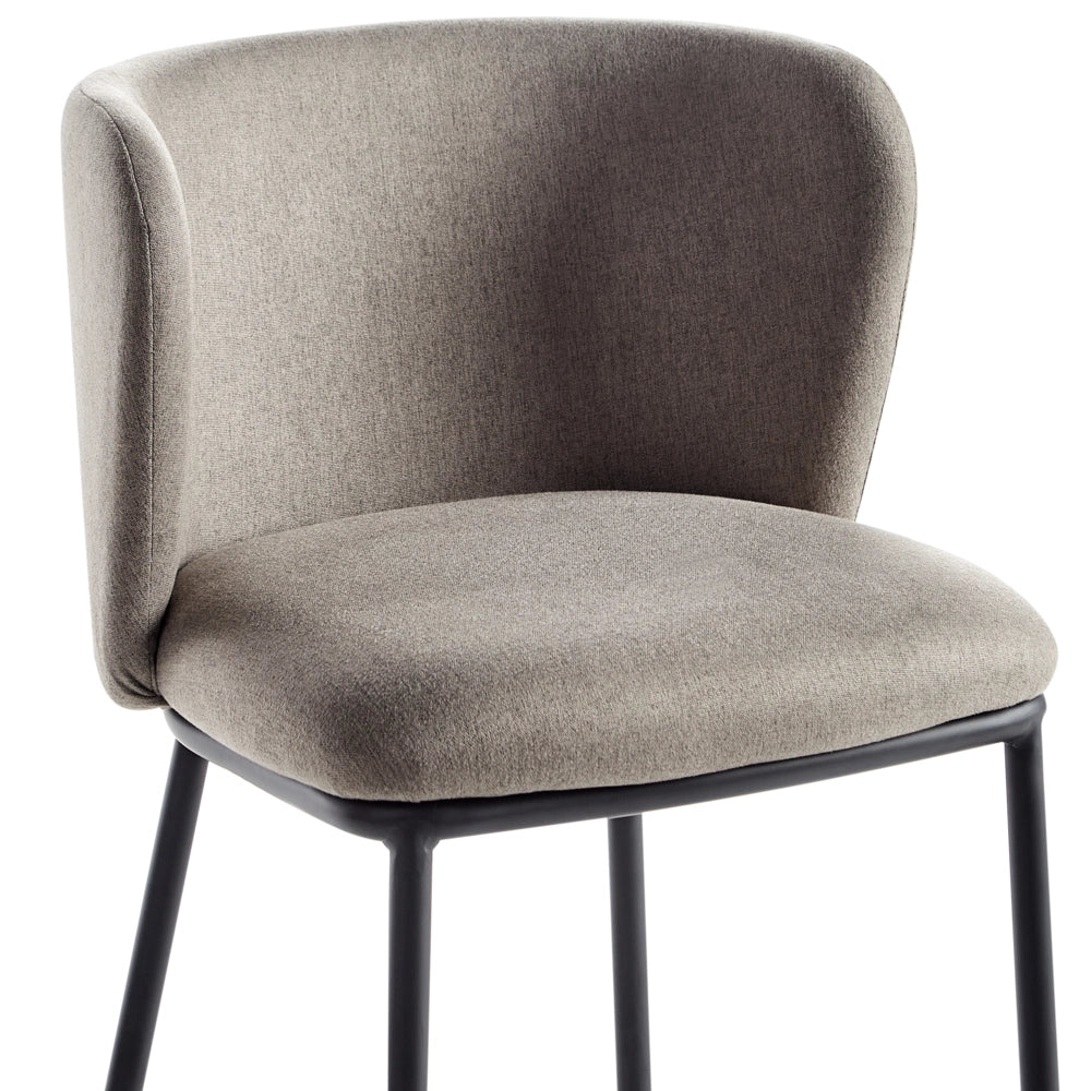 Set di 2 sedie da bar Rivestimento in bouclé tortora Gambe in metallo nero Sgabelli senza braccioli Schienale curvo Sala da pranzo moderna Cucina