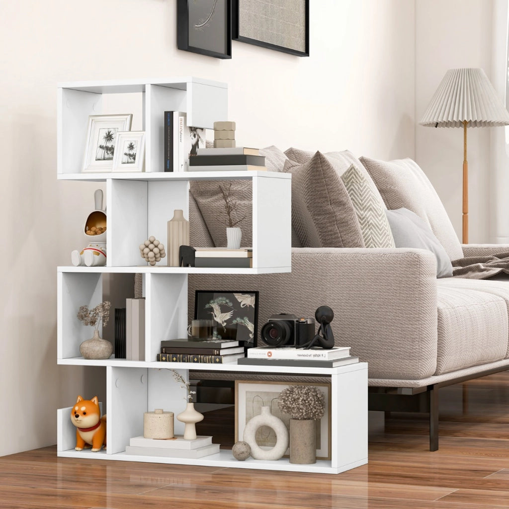 Scaffale a 5 livelli con cubi aperti-Libreria geometrica a mensole con kit antiribaltamento per soggiorno Bianco