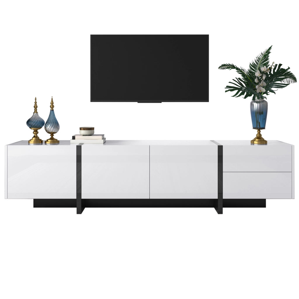 Mobile TV Lowboard ¨C MINIMAL ¨C Bianco Lucido e Nero, con Ante, Cassetti e Ripiani
