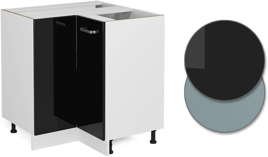 Mobile ad angolo cucina R-Line, Nero lucido, 75.6 cm senza piano di lavoro, per la libera combinazione all'interno di sistemi cucina modulari
