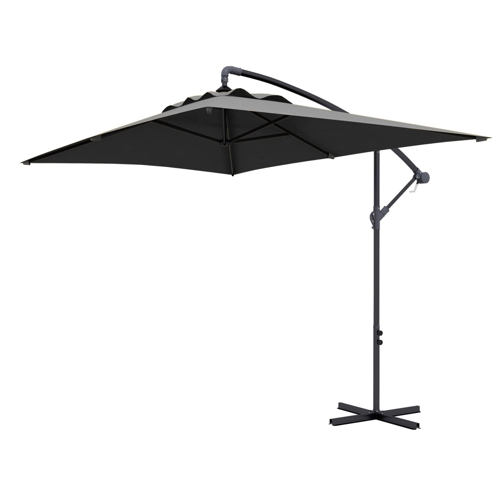 Ombrellone da Giardino Decentrato con Base a Croce e Apertura a Manovella 294x193cm Grigio