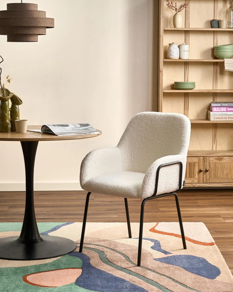 Poltrona tessuto bouclè bianco sporco imbottita Design stile retrò