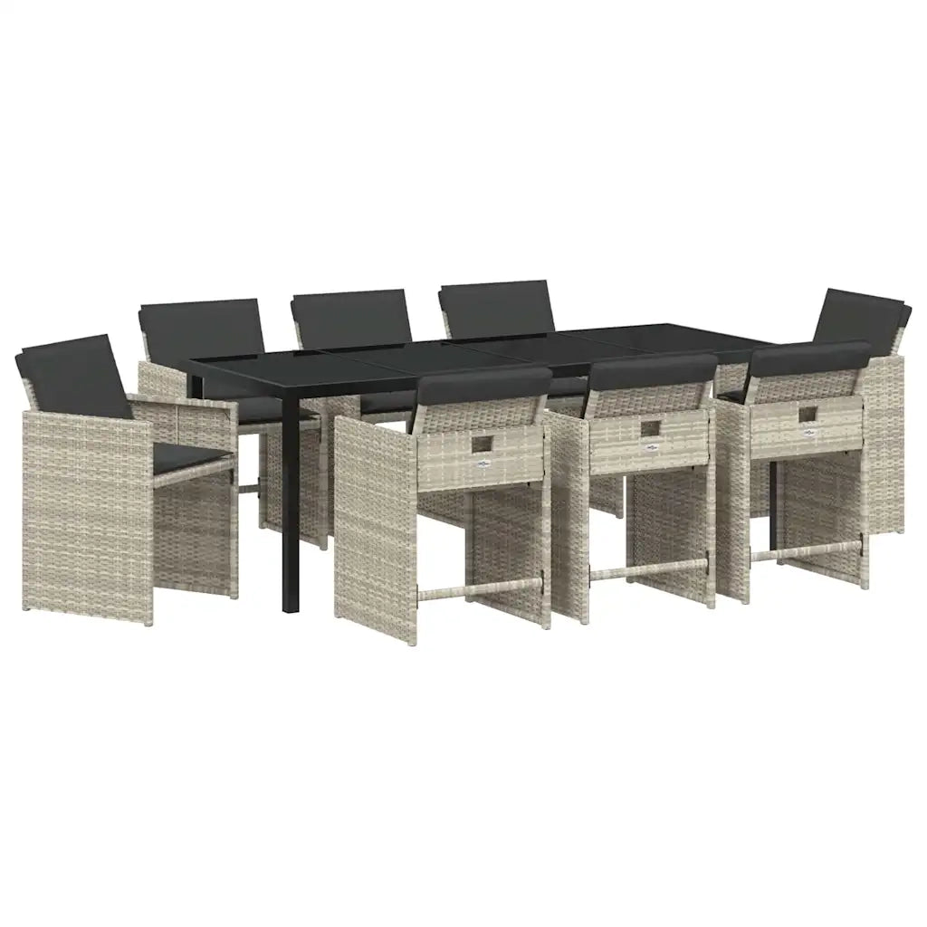 Set da Pranzo per Giardino 9 pcs Grigio chiaro polyrattan 3379995