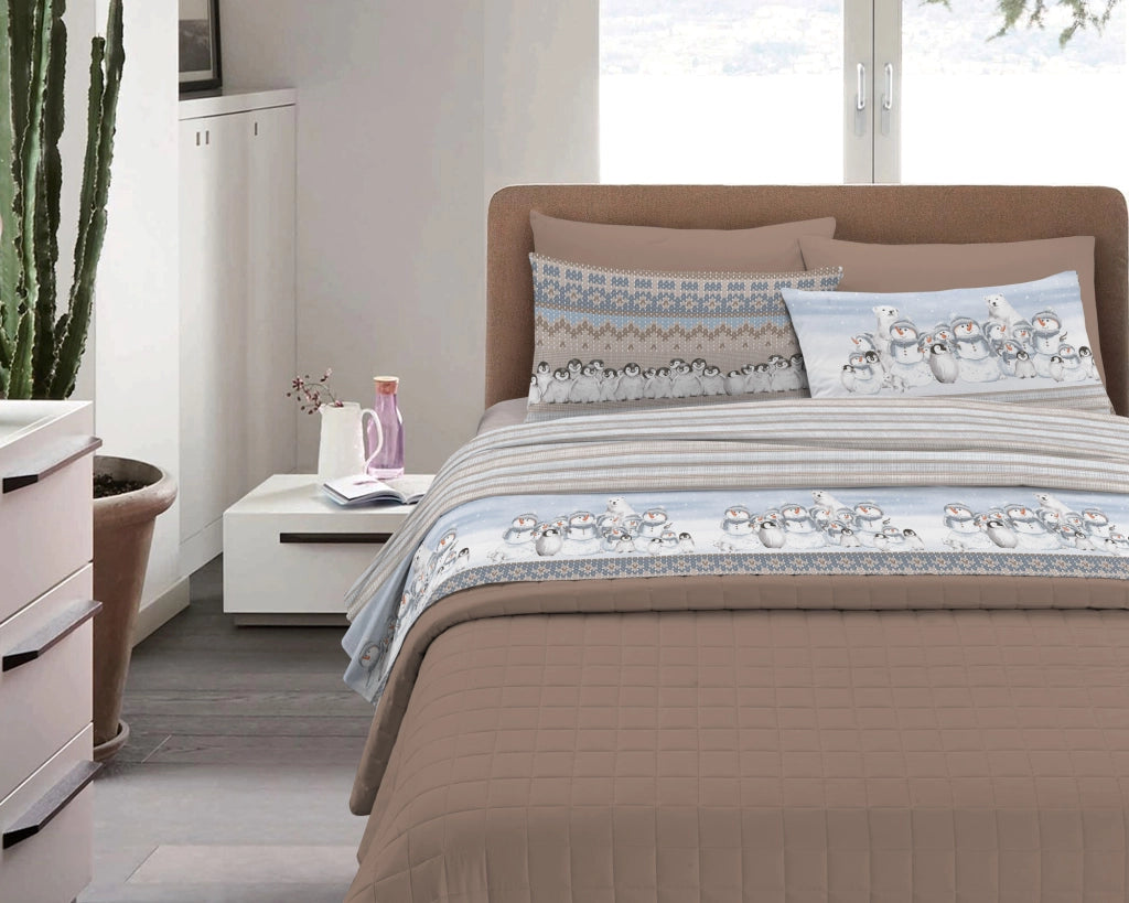 Completo Letto in Flanella Calda e Morbida Anti Pilling - Set Flanellato 3 Misure parure con Federe - Polare beige - 2 Piazze