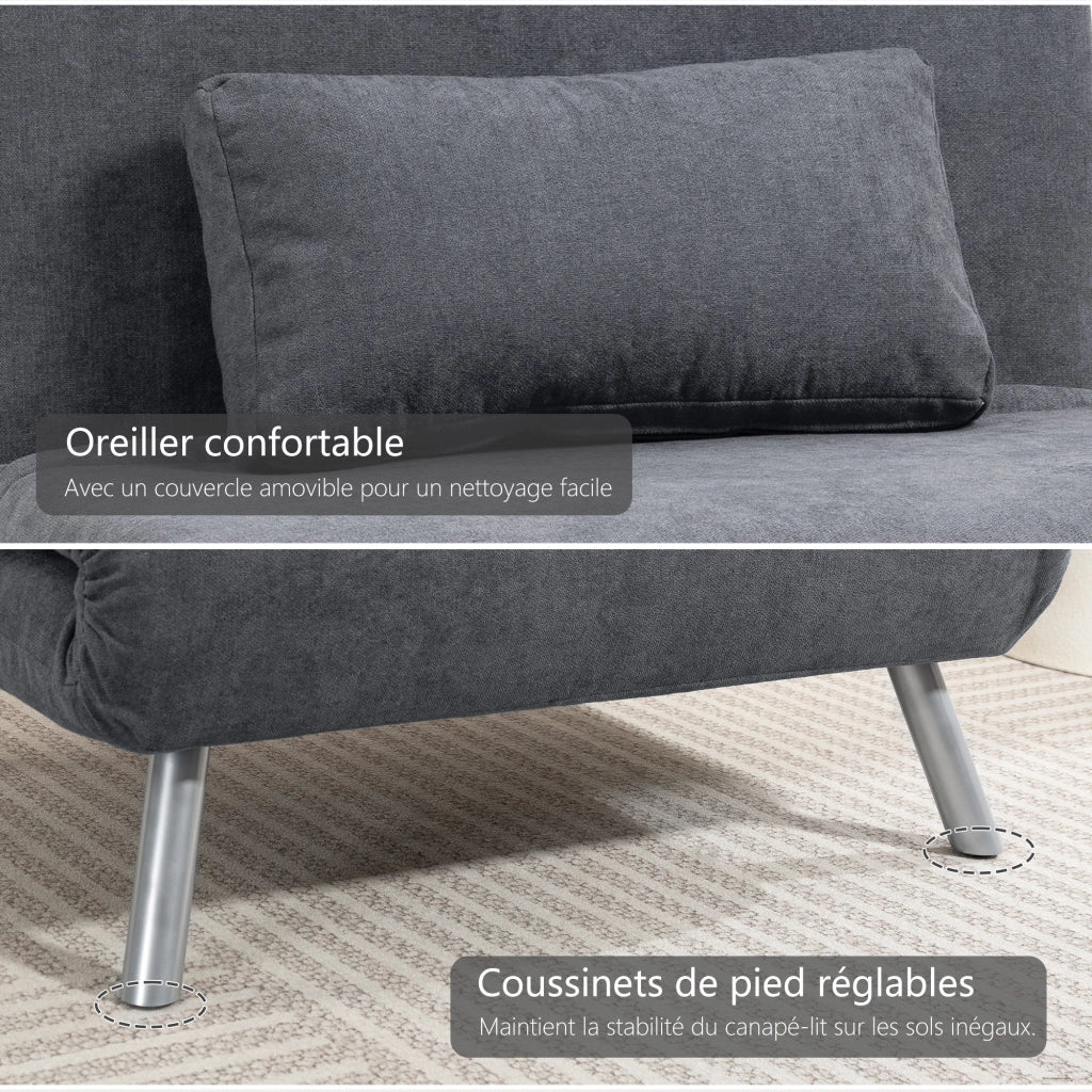 Poltrona letto 1 posto con schienale regolabile e cuscino ¨C Zephmum ¨C Grigio scuro