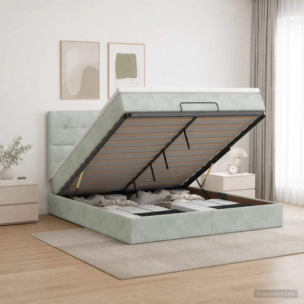 Letto Ottomano con Materasso e LED Grigio Chiaro 160 x 200 cm 3458313