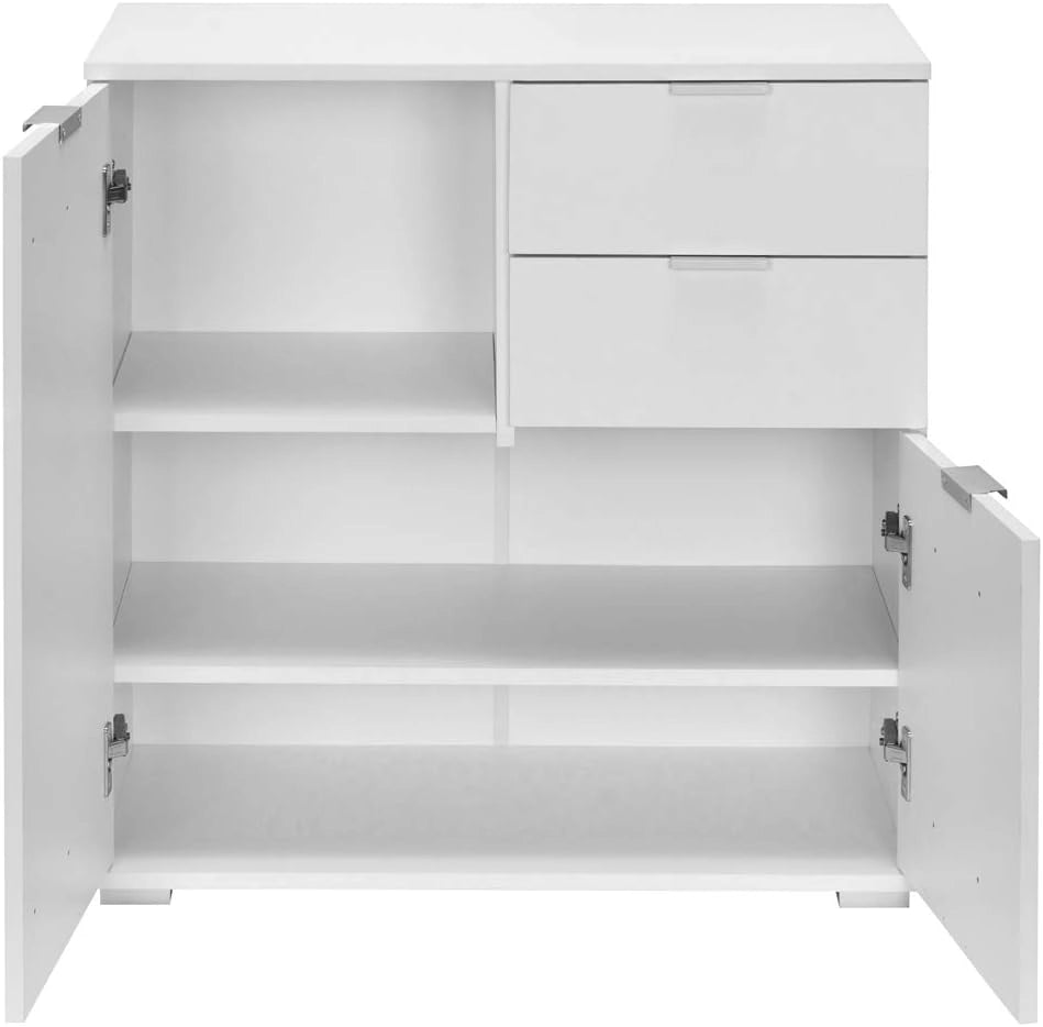® Cassettiera Alba 2 Cassetti 2 Ante 71x74x35 cm Mobile Comò Entrata Credenza Effetto Legno Mobiletto Ingresso